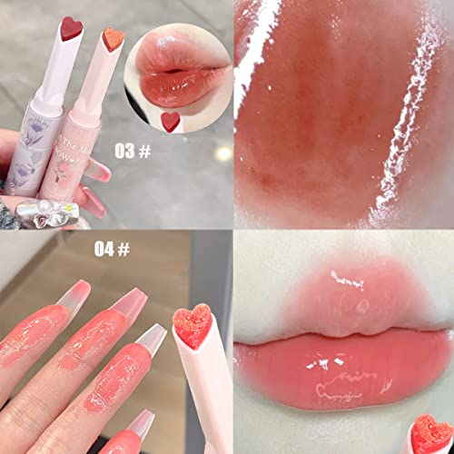 Dulele 6 Colors Matte Jelly Lipstick Moisturizing Lip Oil Set, Hydrating Mirror Finish Lipgloss Heart Shape, Highly Pigmented and Longwear Lip Stain Lip Glaze (Pink, M)