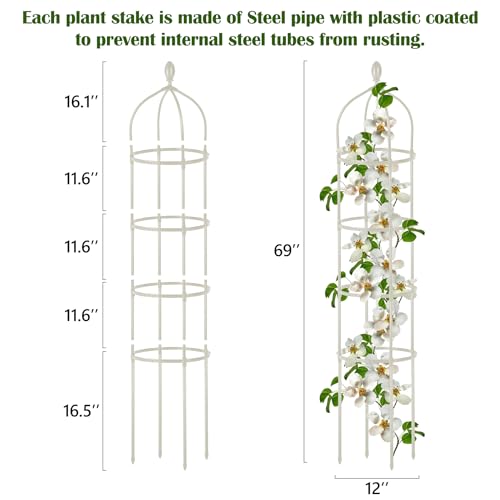 Garden Obelisk Trellis for Climbing Plants Outdoor 6 Ft Rose Bush Round Trellis for Pots Rustproof Metal Plant Flower Trellises for Clematis Vine Jasmine Support Outdoor Indoor