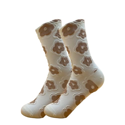 Image of 5 Pairs Floral Socks Women Trendy Flower Socks Embroidered Vintage,Girls Cute Sweet Nordic Textured Cotton Socks