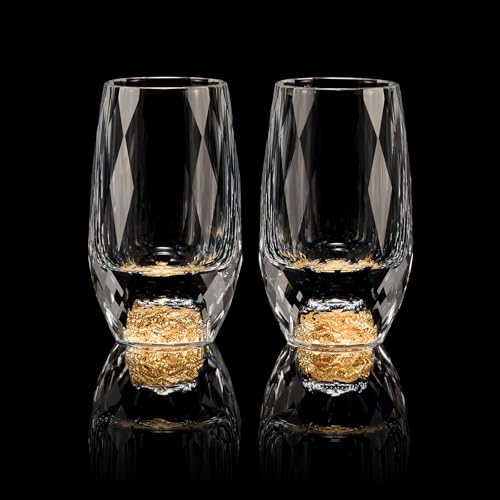 Image of DUJUST Shot Glasses with Diamond Design (1.5oz), Crystal Shot Glass Set Decorated with 24K Gold Leaf Flakes, Luxury Shot Cups, BPA-Free & Lead-Free, Perfect for Decor & Collection - 2 pcs