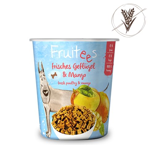 bosch Finest Snack Concept | Fruitees frisches Geflügel & Mango | Ohne Getreide | softe Hundeleckerli für Training| 4er Pack mit 4 x 200g