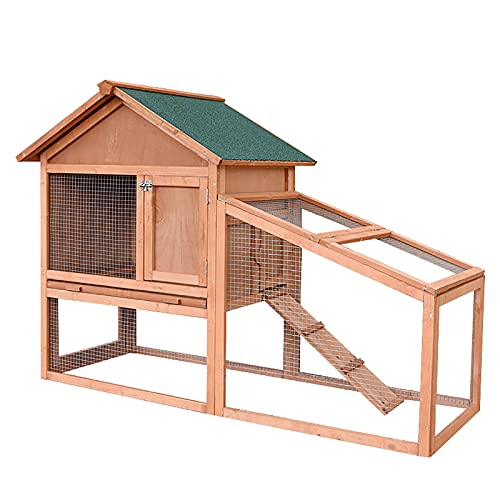 WUJI Hölzerner Hühnerstall Geflügel-Blockhaus, 2-stöckiger Erhöhter Hühnerstall für Haustiere, Hase Umzäunter Garten… – Bild 3