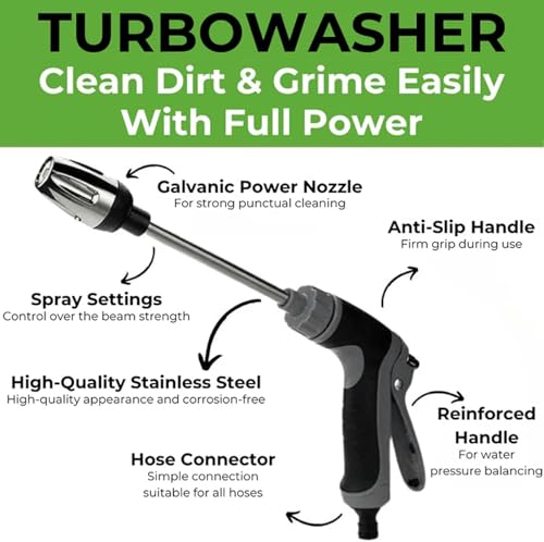 DRYFAL Turbowasher - Power High-Pressure Cleaner for Every Garden Hose (with Universal Connectors), Garden Hose Sprayer Jet Nozzle Pressure Washer, Remove Moss, Deposits and Dirt, Washing Cars & Pets