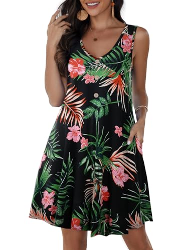 Image of JollieLovin Women Plus Size Summer Sundress Tank Sleeveless V Neck Beach Swing Dress Swimsuit Cover ups(L-5X)