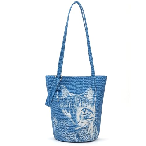 Image of Shoulder Bag for Women, Cotton Canvas Bucket Bags Tote Purse Cute Crossbody Bag Designer Ladies Handbags