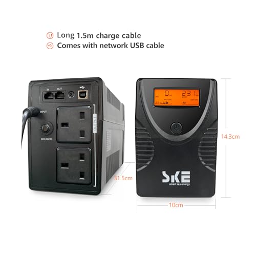 SKE 625VA/360W UPS Battery Backup & Surge Protector UPS Battery Backup Unit for Computer Router Modem Uninterruptible Power Supply - Image 2