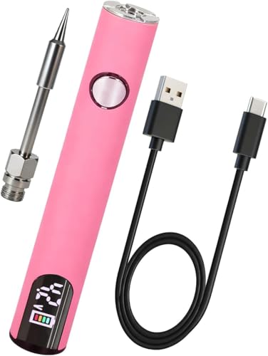 Premium Universal Portable Soldering Iron with LED Display Rechargeable Cordless Soldering Iron with Built-in Battery Ideal for Appliance Repair DIY (Pink)
