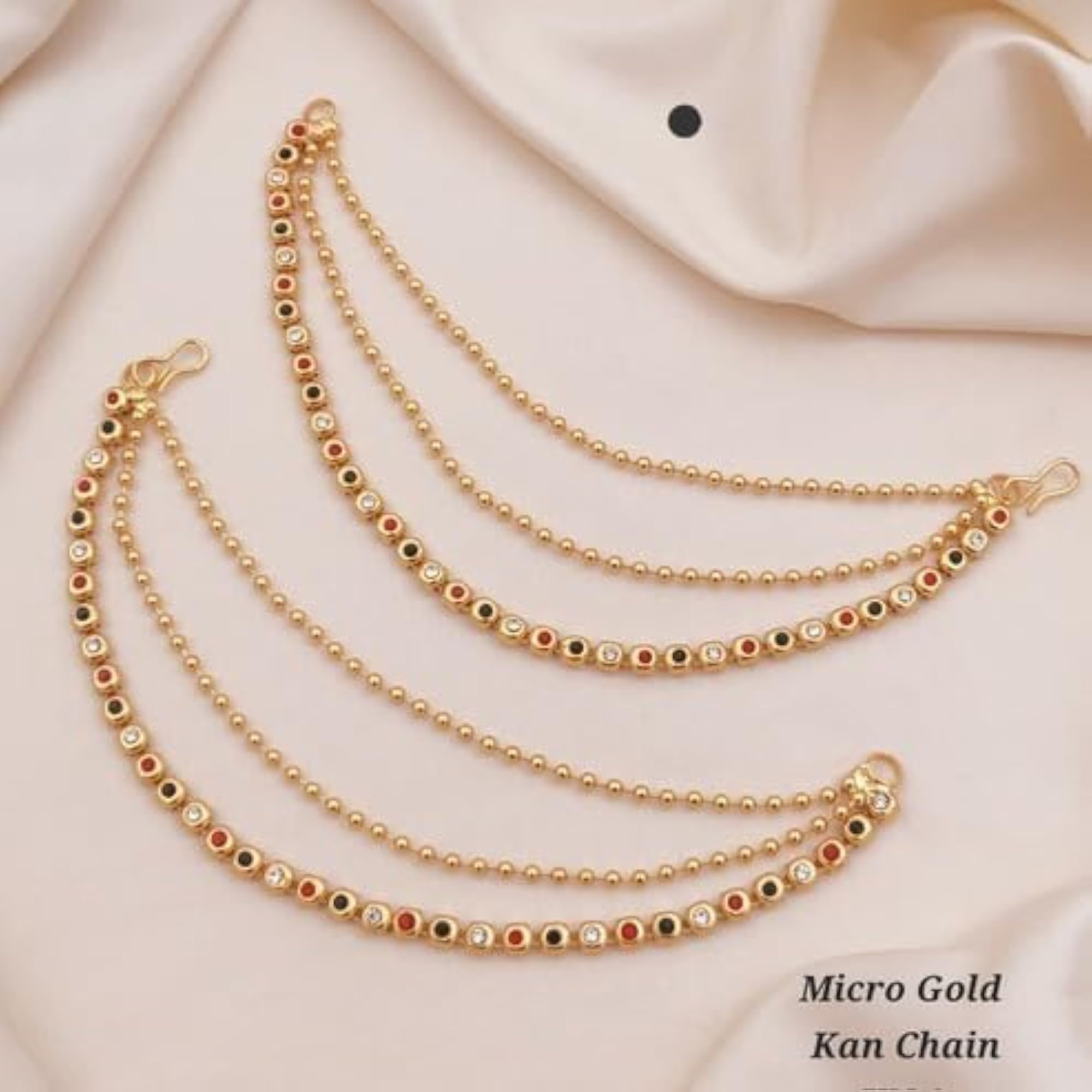 Traditional 3-Layer Ear Chains with Sparkling Multi-Color Stones