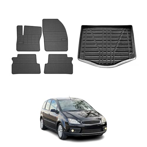 OMAC Fußmatten & Kofferraumwanne Set kompatibel mit Ford C-Max 2007-2010 Gummi TPE Schwarz 5X OMAC Fußmatten & Kofferraumwanne Set kompatibel mit Ford C-Max 2007-2010 Gummi TPE Schwarz 5X