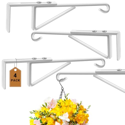 Adjustable Vinyl Fence Hooks for Hanging Plant Fit Fence Widths 0.8-3 Inch, Heavy Duty Fence Plant Hangers for Hanging Plants Bird Feeders, Lights, Basket Over The Fence Plant Hangers Outdoor 4 Pack