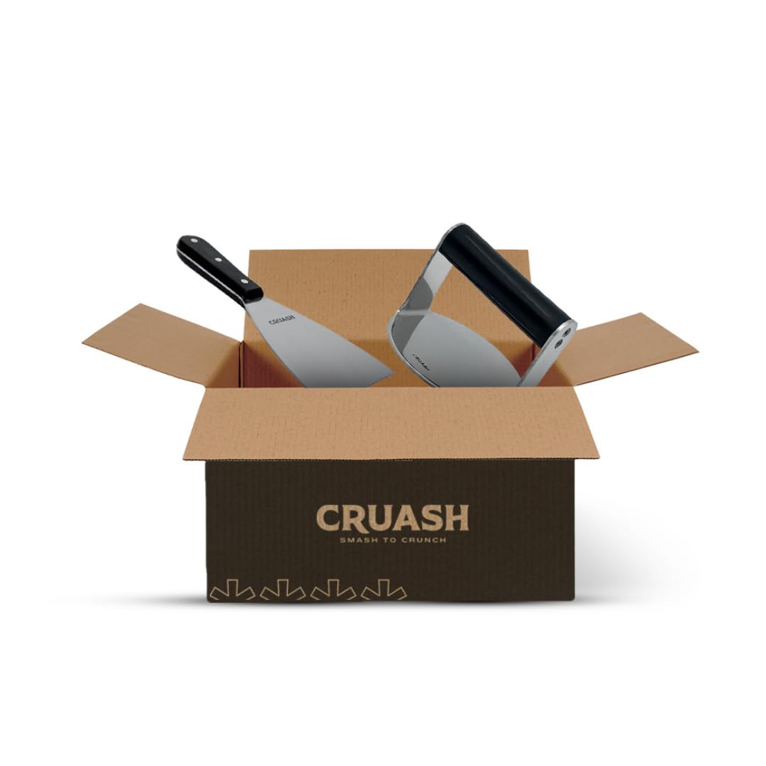 Kit Smash Burger, Smash Burger Kit, Kit Hamburguesas | Contiene Smasher Profesional, Espátula y Paleta de Cocina Profesional de Acero Inoxidable (Smasher + Espátula)