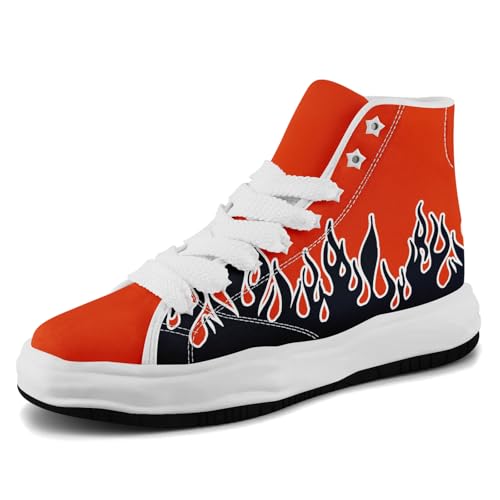 Custom Flame High-Top Platform Sneakers, Fashion Chunky Elevated Canvas Trainers for Streetwear Race Casual Footwear