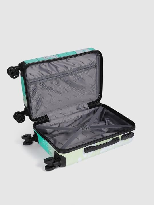 Image of TEAKWOOD LEATHERS Twin Printed 360 Degree Rotation Hard Cabin Trolley Bag (Green, Small)