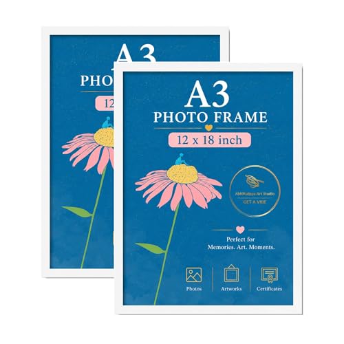 Image of AbhiKalpya Art Studio 12 inchx18 inch Inch Photo Frame A3 Size Photo Frame Large For Wall Artwork /Painting White Frame (12x18) (Set of 2)