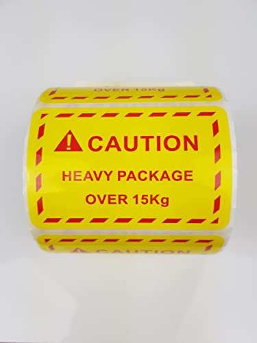 500 etiquetas adesivas em rolo para embalagens pesadas, autocolantes da Amazon "Caution Heavy Package Over 15 kg", aviso de logística pela Amazon, caixa adesiva de 7,6 x 5 cm Roamlite