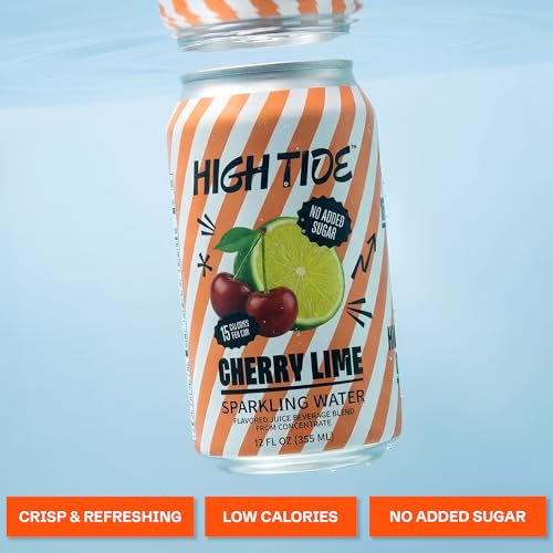 Image of High Tide Cherry Lime Sparkling Water - Flavored Carbonated Water Beverage, 15 Calories per Can, Made with Real Cherry & Lime Juice Concentrate, No Added Sugar - 12 Fl Oz per Can