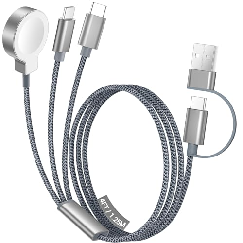 Temdan for Travel Essentials 3 in 2 USB C Cable for Apple Watch Charger/iPhone 16 Charger/Lightning Multi Charging Cable Cord Vacation Camping Essentials Portable Designed for iWatch &iPhone 16-12-4FT
