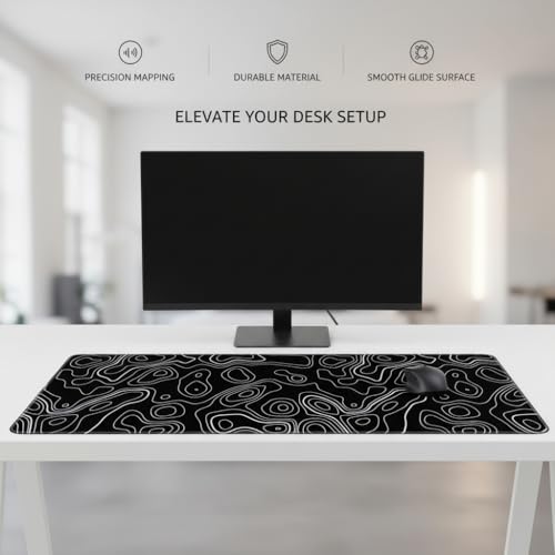 Image of Abstract Contour Line Extended Desk Mat (305 x 813 mm) - 3mm Thick Premium Rubber Base Mouse Pad for Gaming, Office & Work Setup
