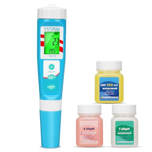 Misuratore di pH e Cloro YINMIK, Misuratore di Sale per Piscine e Tester di, Misuratore ORP Digitale, Tester di Salinità per Piscine di Acqua Salata, Monitor di pH, Cloro, Sale, ORP, TDS, EC