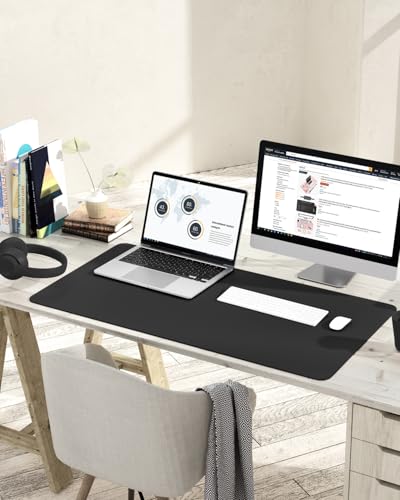 Image of YSAGi Non-Slip Leather Desk Pad L Size, Waterproof Laptop Computer Desk Keyboard Mat, Table Protector Blotter Mat, Large Mouse Pad for Office /Work /Home /Decor(Black, 35.4 inch x 17 inch)