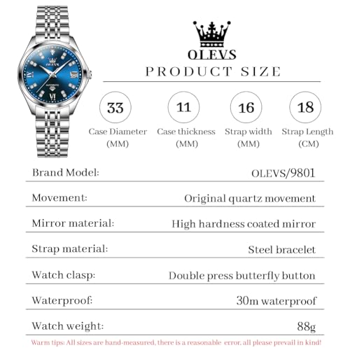 Image of OLEVS Womens Automatic Watch Diamond Luxury Date Ladies Dress Classic Self Winding Wrist Watches
