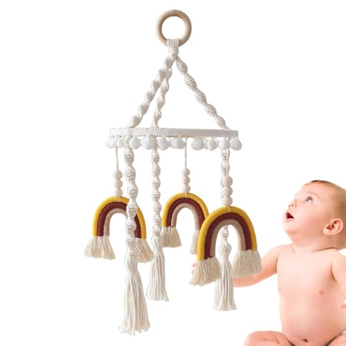 Rainbow Crib Mobile - Colorful Boho Nursery Mobile, Handmade Macrame Crib Decor | Pendente arc-en- douce pour bébé chambre, décoration de berceau bébé neutre,...
