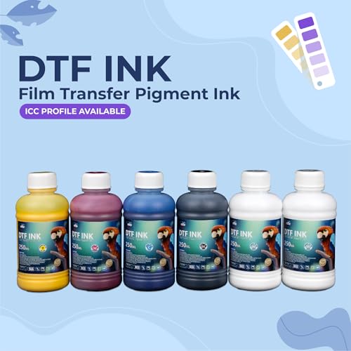 Image of Enlite DTF Ink 250ML Combo Pack, Premium Pigment Ink for PET Film Heat Transfer Printing, Refill for DTF Printer with printhead DX5 DX7 5113 XP600 I3200 4720 TX800, 2W+1B+1C+1M+1Y