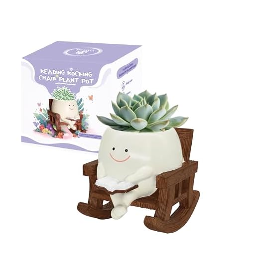 Smiley Face Planter Pot, Cute Plant Pots for Indoor Outdoor, Unique Reading Rocking Chair Plant Pot for Succulents Plants Live with Drainage Hole, Gift Idea for Mother Day and Christmas