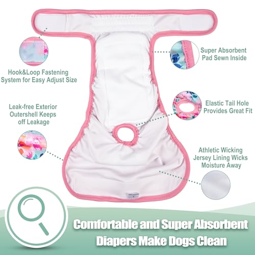 Image of wegreeco Washable Female Dog Diapers Highly Absorbent Reusable Diapers for Dog in Heat Period, 3 Pack (Ink Painting, Small)
