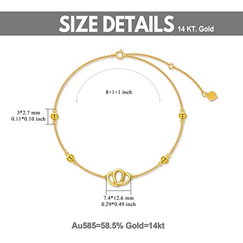 Fencci Solid 14K Gold Heart Anklet For Women, 14K Real Gold Love Heart Anklet Bracelets Beach Foot Jewelry Birthday Christmas Gifts For Her Mom Girlfriend Wife, 8+2 Inch #TOP4