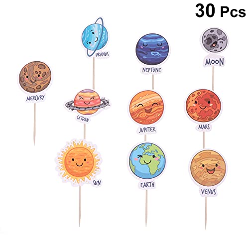 STOBOK 30Pcs Cupcake Space Space Cupcakes Solar de Decoração de Bolo Universo Planetas Cupcake Picks
