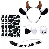 U-Zomir Cow Costume Set, Cow Ears Headband Nose Bow Tie Tail and 51pcs Adhesive Felt Pads for Halloween Cosplay DIY Dress Up (Black)