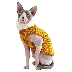 Sphynx Cat Clothes Winter Warm Faux Fur Sweater Outfit, Fashion high Collar Coat for Cats Pajamas for Cats and Small Dogs Apparel, Hairless cat Shirts Sweaters (S (3.3-4.4 lbs), Ginger)