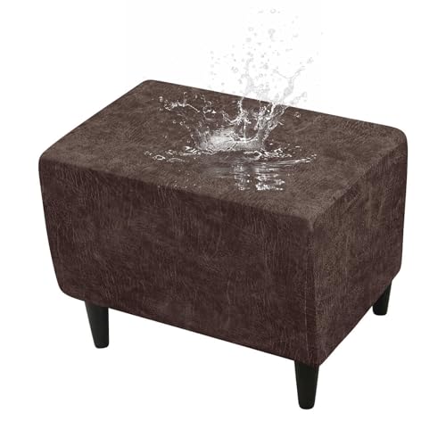 HYGPP Faux Leather Ottoman Cover Rectangle Ottoman Slipcover Waterproof Storage Ottoman Cover Stretch Non Slip Living Room Furniture Protector-Brown-Large(Brown,Small)