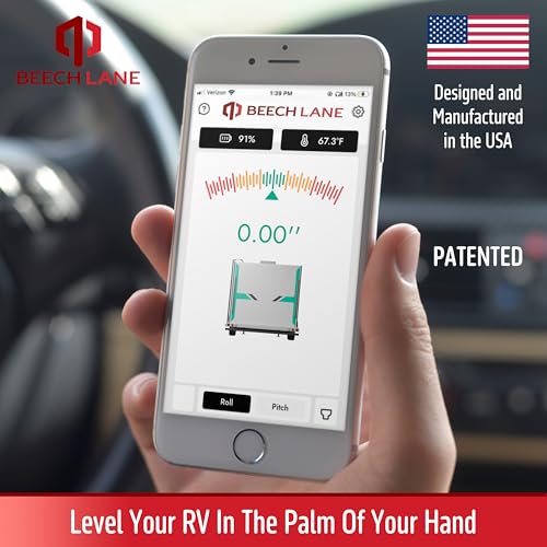 Beech Lane Wireless RV Leveling System, Made in the USA, User-Friendly Phone App With Real-Time Precise Leveling Measurements, Advanced Wireless Camper Leveler, Included AA Batteries, Patented