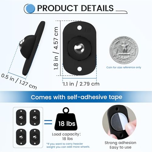 Image of TRVL FIELDER Self Adhesive Caster Wheels, Appliance Rollers Appliance Slider for Kitchen, 360 Swivel Small Casters - Solve Coffee Maker Air Fryer Small Appliances Countertop Sliding (8, Black-Swivel)