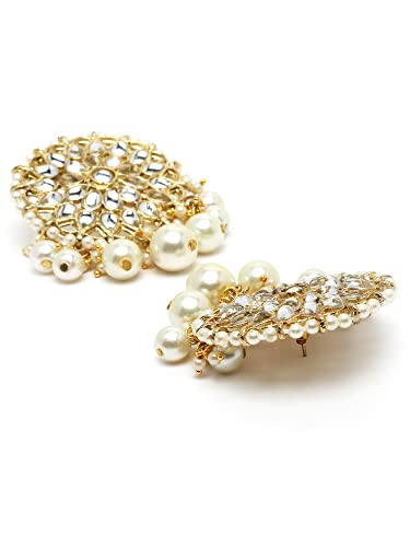 Image of Karatcart Gold Plated Green Crystal and Pearl Studded Kundan Rani-Haar Necklace Set for Women