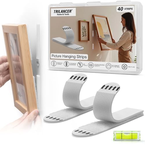 Picture Hanging Strips Heavy Duty, Trilancer 20 Pairs(40 Strips) Damage-Free Adhesive Wall Hanging...