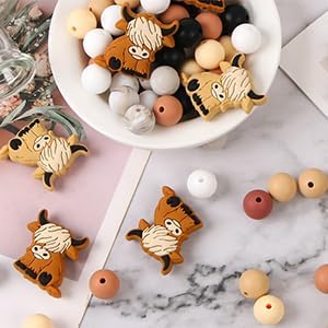 60Pcs Cow Beads Silicone Round Cartoon Animal Silicone Beads Loose Cow Printed Bead Colorful Flat Spacer Pendants for Jewelry Making DIY Necklaces Bracelet Keychain Lanyard Crafts Supplies - Image 5