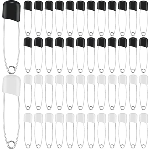 WILLBOND 100 Pcs Large Safety Pins for Clothes,with Bag, Black and White
