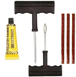 Kit Reparo de Pneus para Carro e Moto – Escariador de Ferro com Punho Plástico + 3 Macarrões Reparo Rápido + Aplicador