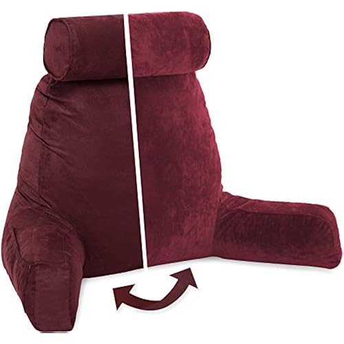 Husband Pillow XXL Reading & Bed Rest Pillows - Premium Memory Foam Backrest Pillow with Arms & Neck Roll - Aspen Edition Arizona Maroon - Reversible 2 Sided Cover with Plush Microfiber and Suede