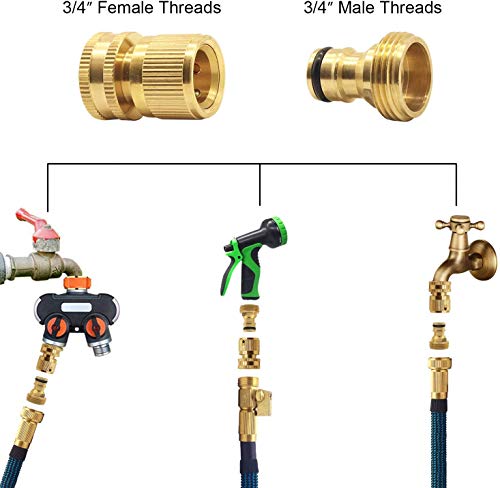Tesmotor Garden Hose Nozzle Connect Kit, 3/4 inch Female Thread Tap Connector & Male Thread Brass Quick Connector（1 pair）