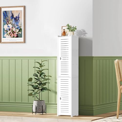 KVTUKIAIT Hoher Badezimmer-Aufbewahrungsschrank – Freistehender Displayschrank, Haushalts-Aufbewahrungsmöbel-Organizer für Büro, Wohnzimmer, Küche, Eingangsbereich, Toilettenpapier, Weiß