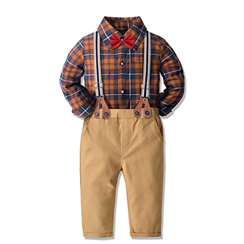 Image of Yilaku Toddler Baby Boy Clothes Gentleman Wedding Outfits, Formal Dress Shirt with Bowtie + Suspender 3 Monthes-4 Years