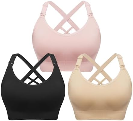 HBselect Sport Schwangerschafts Still BH Nahtloser Still BH Still-Bustier | 3er Set Still Oberteil Damen Schlaf BH ohne Bügel, viele Farben & Größen wählbar, mit Stillverschluss fü