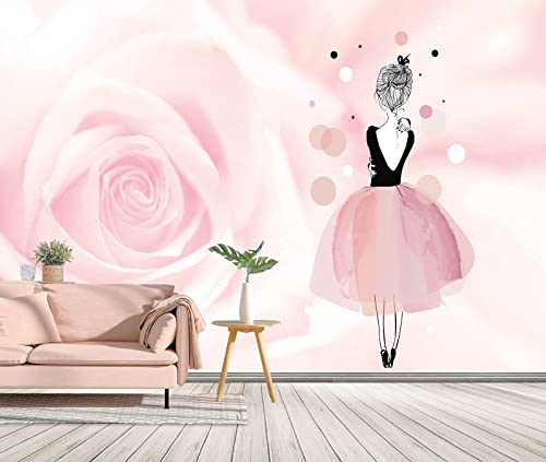 3D Rose Roses Fleurs Danseuse Fille Papier Peint Intissé Utilisé Pour Salon Chambre Décoration Murale Pour Adolescents Et Enfants Murale (300x210 cm)
