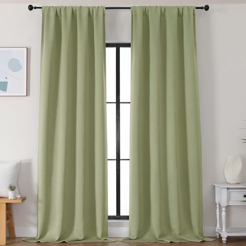 Image of Simplebrand Sage Green Blackout Curtains for Bedroom 102 Inches Long 2 Panels, Solid Thermal Insulated, Energy Saving Living Room Window Treatment Curtains Blackout Drapes, W50 x L102 Inch, Sage Green