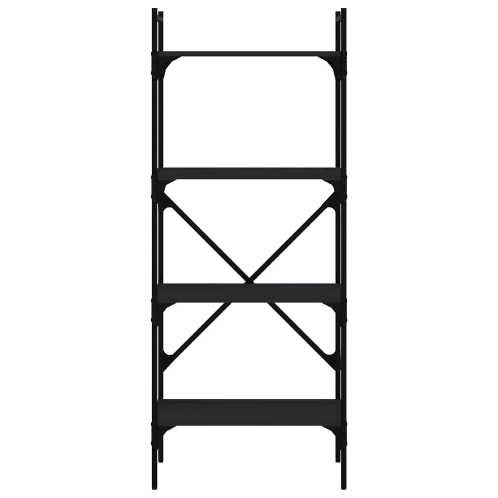 Bücherregal 4 Fächer Schwarz Holzwerkstoff und Stahl 56x31,5x138,5 cm Standregal mit viel Stauraum Ablage für Wohnzimmer Büro Schlafzimmer als praktisches Regalsystem