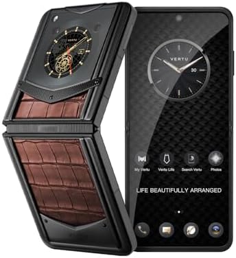 VERTU IRONFLIP Alligator Skin Flip Cell Phone, Unlocked Android 5G Smartphone, Foldable Design, One-Hand Control, 50MP Camera, 12G+512G, Dual SIM, 6.9" 120Hz OLED, 65W Fast Charge (Amber Brown)